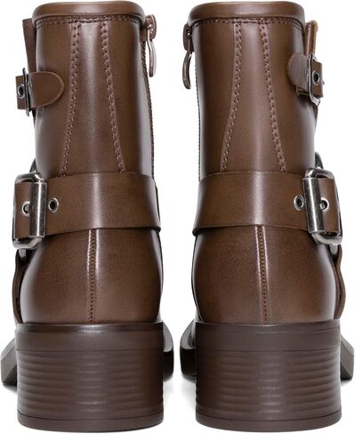 DREAM PAIRS Women's Ankle Boots Fashion Buckles Square Toe Motorcycle Riding Biker Boots Low Chunky Heel Fall Booties Shoes in Saudi Arabia
