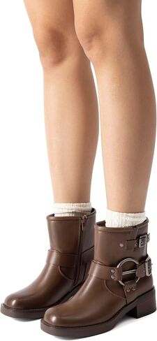 DREAM PAIRS Women's Ankle Boots Fashion Buckles Square Toe Motorcycle Riding Biker Boots Low Chunky Heel Fall Booties Shoes in Saudi Arabia