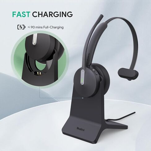Yealink BH70 with Stand Wireless Bluetooth Headset with Microphone for Work, up to 35h Talking Battery Life, 3 Noise Cancellation Mics, Teams Certified, ≤90min Fast Charging, NO Power Adapter Needed in Saudi Arabia