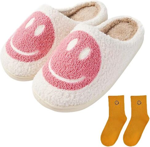 Women's Men's Retro Face Slippers Comfy Warm Plush Slip-On House Slipper for Winter Indoor Soft Cushion Non-slip Fluffy Slides Slippers in Saudi Arabia
