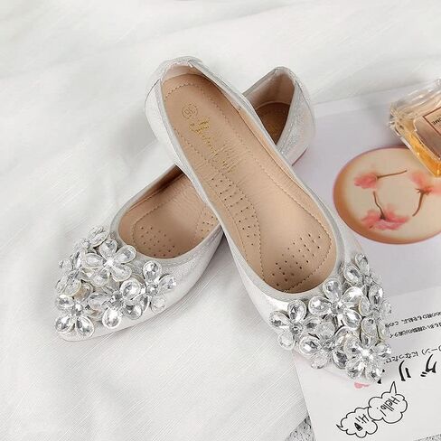 Women's Rhinestone Flats Sequins Wedding Shoes Comfort Pointed Toe Ballet Flat Shoe Low Heel Dress Shoe in Saudi Arabia