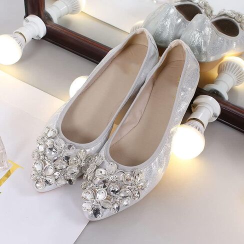 Women's Rhinestone Flats Sequins Wedding Shoes Comfort Pointed Toe Ballet Flat Shoe Low Heel Dress Shoe in Saudi Arabia