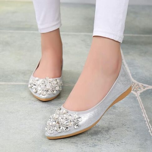 Women's Rhinestone Flats Sequins Wedding Shoes Comfort Pointed Toe Ballet Flat Shoe Low Heel Dress Shoe in Saudi Arabia