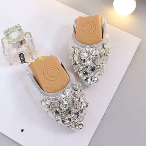 Women's Rhinestone Flats Sequins Wedding Shoes Comfort Pointed Toe Ballet Flat Shoe Low Heel Dress Shoe in Saudi Arabia