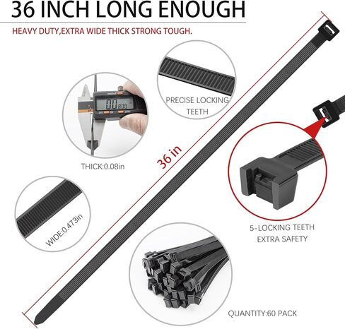 20 inch Zip Ties Heavy Duty 50 PCS, 250 LBS Ultra Strong Plastic Wire Ties, Large Cable Ties Extra Long Tie Wraps, Indoor and Outdoor UV Resistant in Saudi Arabia