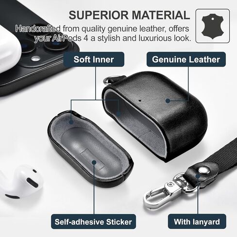 AirPods 4 Leather Case, ICARER Genuine Leather AirPod 4 Case Support Wireless Chargin, MagSafe and Led Light for Apple AirPods 4 (2024) (Brown) in Saudi Arabia