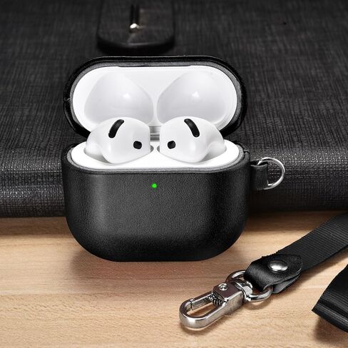 AirPods 4 Leather Case, ICARER Genuine Leather AirPod 4 Case Support Wireless Chargin, MagSafe and Led Light for Apple AirPods 4 (2024) (Brown) in Saudi Arabia