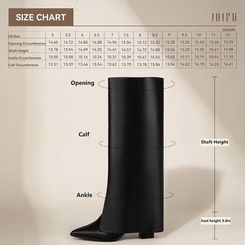 IDIFU Knee High Women Shark Boots Fold Over Tall High Chunky Heel Boots Pointed Toe Block Heeled Booties for Women Zip Up Dress Long Comfortable Cute Fashion Dressy Sexy Trendy Heel Booties Boots in Saudi Arabia
