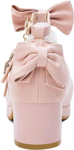 100FIXEO Women's Kawaii Platform Ankle Strap Chunky Heel Mary Jane Pumps Cute Closed Toe Goth Strappy Bow Lace Party Dress Shoes in Saudi Arabia