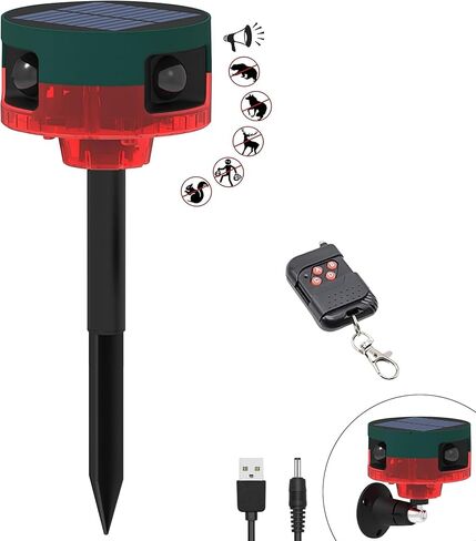 Solar Outdoor Motion Sensor Alarm: Motion Detector Alarm,Dog Barking&Gunshot Sound Alarm, 129dB*2 Loud Noise Maker,Support Recording,4 Modes,Strobe Light with USB for Home Security in Kuwait