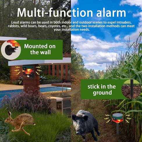 Solar Outdoor Motion Sensor Alarm: Motion Detector Alarm,Dog Barking&Gunshot Sound Alarm, 129dB*2 Loud Noise Maker,Support Recording,4 Modes,Strobe Light with USB for Home Security in Kuwait