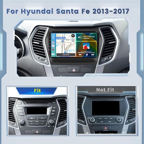 Roinvou 8 Cores 4+64G Android Radio Upgrade for Hyundai Santa Fe 2013-2017, 9'' HD Touchscreen with Wireless CarPlay Android Auto GPS Navigation WiFi Backup Camera Mirror Link Bluetooth Mic FM RDS in Kuwait