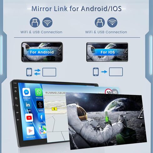 Roinvou 8 Cores 4+64G Android Radio Upgrade for Hyundai Santa Fe 2013-2017, 9'' HD Touchscreen with Wireless CarPlay Android Auto GPS Navigation WiFi Backup Camera Mirror Link Bluetooth Mic FM RDS in Kuwait