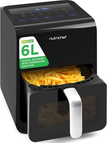 NutriChef Double Basket Air Fryer 8.8 QT | Family Size Oil Free Digital Cooker with Transparent Window | 9-1 Preset Cooking Options | 360° Hot Air Circulation Technology | 4.4 QTs per Basket | Black in Kuwait