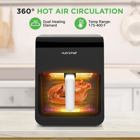 NutriChef Double Basket Air Fryer 8.8 QT | Family Size Oil Free Digital Cooker with Transparent Window | 9-1 Preset Cooking Options | 360° Hot Air Circulation Technology | 4.4 QTs per Basket | Black in Kuwait