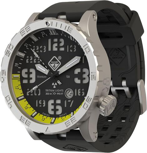 Heavy Water Diver(TM) Titanium Tritium Dive-Watch by Hazard 4(R): GMT WHT, BLK PVD, BLK Dial/WHT Graphics - GGYG in Kuwait