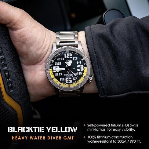 Heavy Water Diver(TM) Titanium Tritium Dive-Watch by Hazard 4(R): GMT WHT, BLK PVD, BLK Dial/WHT Graphics - GGYG in Kuwait