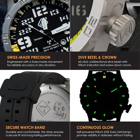 Heavy Water Diver(TM) Titanium Tritium Dive-Watch by Hazard 4(R): GMT WHT, BLK PVD, BLK Dial/WHT Graphics - GGYG in Kuwait