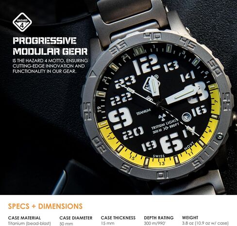 Heavy Water Diver(TM) Titanium Tritium Dive-Watch by Hazard 4(R): GMT WHT, BLK PVD, BLK Dial/WHT Graphics - GGYG in Kuwait