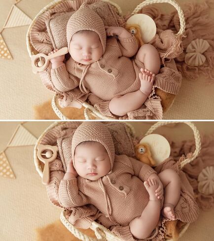 Newborn Photography Props Photo Posing Outfits, 2 PCS Baby Photoshoot Outfits for Posing, New Born Photography Accessories-Romper+Hat (Fits for 0-20 Days Baby) in Saudi Arabia