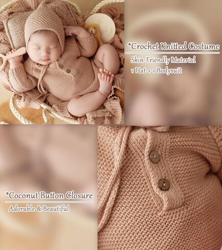 Newborn Photography Props Photo Posing Outfits, 2 PCS Baby Photoshoot Outfits for Posing, New Born Photography Accessories-Romper+Hat (Fits for 0-20 Days Baby) in Saudi Arabia