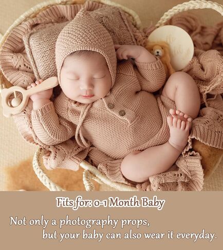 Newborn Photography Props Photo Posing Outfits, 2 PCS Baby Photoshoot Outfits for Posing, New Born Photography Accessories-Romper+Hat (Fits for 0-20 Days Baby) in Saudi Arabia