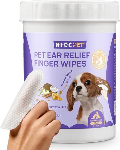 HICC PET Ear Finger Wipes for Dogs & Cats - Gently Remove Ear Wax, Debris - Sooths & Deodorizes - Relieve Ear Itching & Inflammation, All Natural Ingredients, Fragrance Free - 100 Count in Kuwait