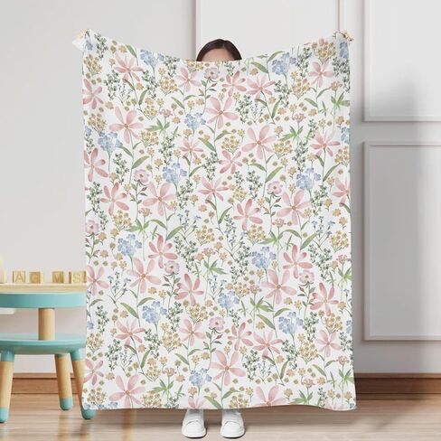 Baby Boho Floral Blanket for Boy & Girl Watercolor Wild Flowers Newborn Toddler Baby Nursery Bed Blanket Stroller Crib Colorful Spring Nature Plant Swaddle Blankets Flannel Receiving Blanket 30x40 in Saudi Arabia