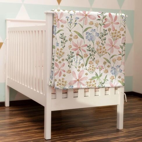 Baby Boho Floral Blanket for Boy & Girl Watercolor Wild Flowers Newborn Toddler Baby Nursery Bed Blanket Stroller Crib Colorful Spring Nature Plant Swaddle Blankets Flannel Receiving Blanket 30x40 in Saudi Arabia