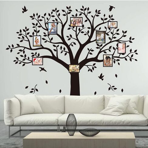 Family Photo Frame Tree Wall Decals Family Photo Tree Wall Decal Living Room Baby Room Home Decor (95" Wide x 83" Tall) (Black) in Kuwait