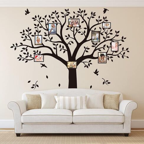 Family Photo Frame Tree Wall Decals Family Photo Tree Wall Decal Living Room Baby Room Home Decor (95" Wide x 83" Tall) (Black) in Kuwait