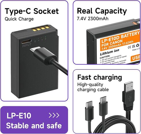 LP-E10 Battery USB Direct Charging for Canon EOS Rebel T3, T5, T6, T7, Kiss X50, Kiss X70, EOS 1100D, EOS 1200D, EOS 1300D, EOS 2000D Digital Camera in Saudi Arabia