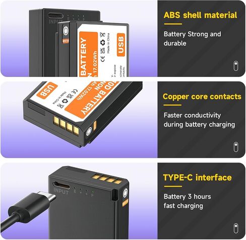 LP-E10 Battery USB Direct Charging for Canon EOS Rebel T3, T5, T6, T7, Kiss X50, Kiss X70, EOS 1100D, EOS 1200D, EOS 1300D, EOS 2000D Digital Camera in Saudi Arabia