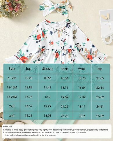 Kucnuzki Baby Girl Clothes Toddler Girl Outfit Ruffle Sleeve Shirt Floral Pant Set Fall Winter Clothing for Girl in Kuwait