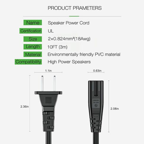 Power Cord for Samsung TV, Replacement Samsung TV 2 Prong AC Power Cord UN40 UN43 UN48 UN49 UN50 UN55 UN60 UN70 UN75 UN78 UN65KS8000FXZA Smart 4K TV, Compatible for LG TV 24" 28", TCL Roku TV (6Ft) in Saudi Arabia