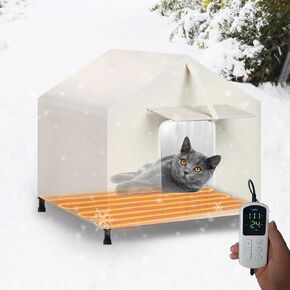 بيت قطة معزول خارجي مقاوم للطقس لفصل الشتاء مع مظلة وباب هروب آمن، مأوى سرير مرتفع مقاوم للماء للقطط المجتمعية الخارجية الضالة الضالة مع بطانية ذاتية الاحترار 60.96 سم × 60.96 سم in Kuwait