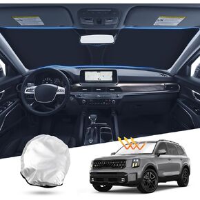 T TGBROS Windshield Sun Shade Custom Fit for 2020-2023 2024 Kia Telluride Accessories Foldable Sun Shield Reflective Polyester Sun Visor Cover Block Heat and Sun Protection