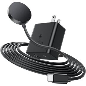 for Samsung Galaxy Watch Charger Compatible with Galaxy Watch 7/6/6 Classic/FE/5/5 Pro/4/4 Classic/3/Active 2/Active1, 5FT Type C Port Cable, Black
