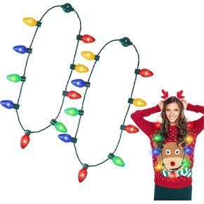 Amarlozn Light up Flashing Necklace Toys for Kids, Glow in the Dark LED Light Bulbs for Adults, Ugly Christmas Birthday Wedding Rave Carnival Party Favors Supplies Accessories Gift 2 Pack…