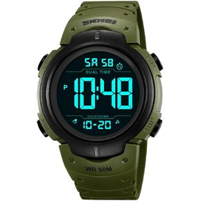 Mens Women Digital Watch Big Dial Light LED Swim Waterproof Rubber Band Alarm Black LED Watches 50MM