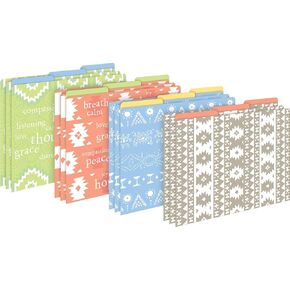 Barker Creek Designer File Folders Set of 12, Bandana, Colorful Bandana Pattern on Outside, Rich Navy Blue on Inside, Letter Size, 1/3 Cut Tabs, 12-Pack, Home, School and Office Supplies (1303)