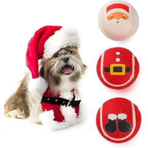 LUCKITTY 3 حزم عيد الميلاد الكلب كرات التنس لعبة تفاعلية جرو للكلاب الصغيرة المتوسطة تدريب اللعب - أنماط سانتا كلوز 2.5 بوصة in Kuwait