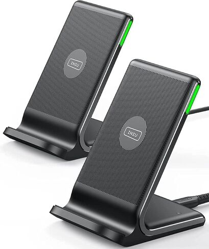 INIU Wireless Charger, 15W Fast Qi-Certified Wireless Charging Station with Sleep-Friendly Adaptive Light Compatible with iPhone 15 14 13 12 Pro XS 8 Plus Samsung Galaxy S23 S22 S21 Note 20 Google etc in Kuwait