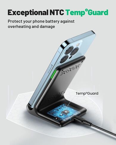 INIU Wireless Charger, 15W Fast Qi-Certified Wireless Charging Station with Sleep-Friendly Adaptive Light Compatible with iPhone 15 14 13 12 Pro XS 8 Plus Samsung Galaxy S23 S22 S21 Note 20 Google etc in Kuwait