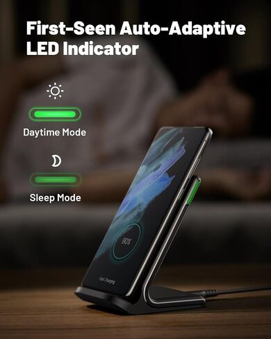 INIU Wireless Charger, 15W Fast Qi-Certified Wireless Charging Station with Sleep-Friendly Adaptive Light Compatible with iPhone 15 14 13 12 Pro XS 8 Plus Samsung Galaxy S23 S22 S21 Note 20 Google etc in Kuwait