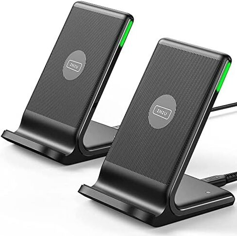 INIU Wireless Charger, 15W Fast Qi-Certified Wireless Charging Station with Sleep-Friendly Adaptive Light Compatible with iPhone 15 14 13 12 Pro XS 8 Plus Samsung Galaxy S23 S22 S21 Note 20 Google etc in Kuwait