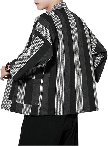 Hotmiss Mens Kimono Hipster Plaid Patchwork Linen Cloak Open Front Cardigan Jackets in Kuwait