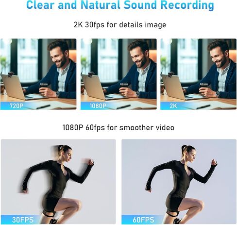 2K 50FPS Webcam for PC/Mac, Computer Camera with Fill RGB Lights, 2 Noise-Canceling Microphone, Autofocus and Tripod for Meeting, Live Streaming, Video Calls, Gaming, Works with Zoom, Skype, Teams in Saudi Arabia