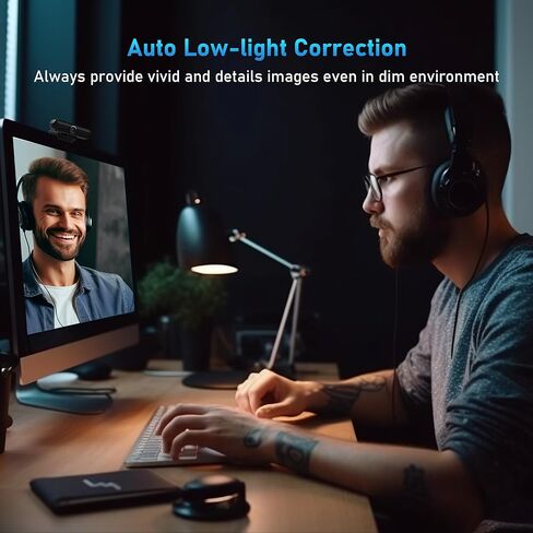 2K 50FPS Webcam for PC/Mac, Computer Camera with Fill RGB Lights, 2 Noise-Canceling Microphone, Autofocus and Tripod for Meeting, Live Streaming, Video Calls, Gaming, Works with Zoom, Skype, Teams in Saudi Arabia