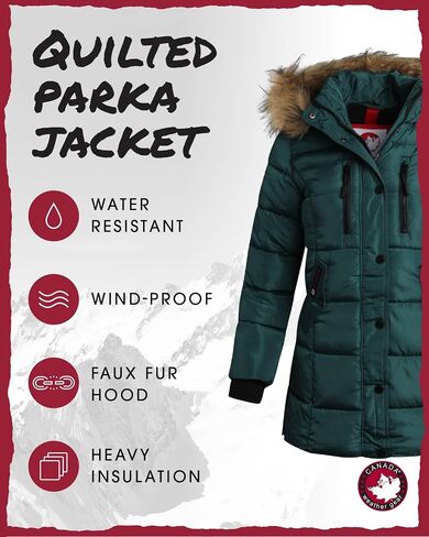 CANADA WEATHER GEAR Girls Winter Jacket - Long Length Quilted Bubble Puffer Parka - Heavyweight Weather Resistant Coat (7-16) in Kuwait